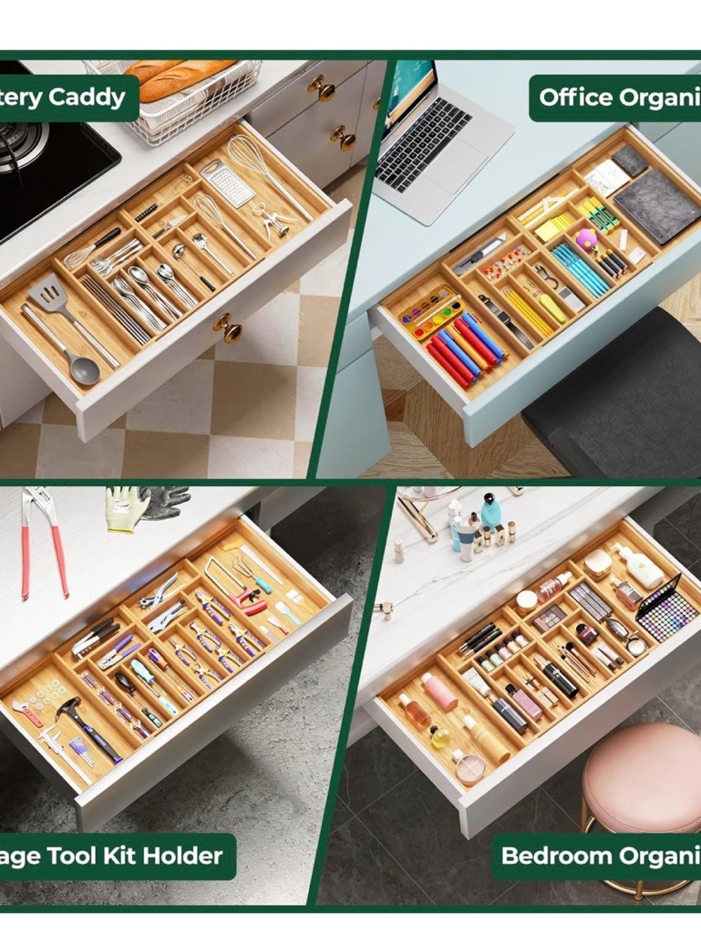 NWT Upassion Brand Bamboo Utensil Drawer Organizer Bamboo Magnetic Expandable - Picture 8 of 9
